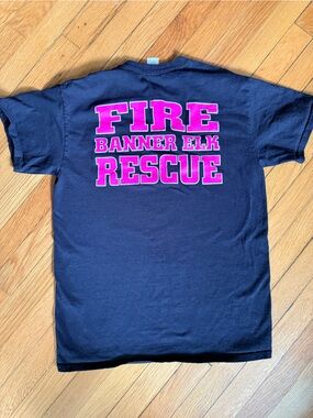 Gildan Black Short Sleeve Tee with Hot Pink BANNER ELK FIRE RESCUE Graphic
